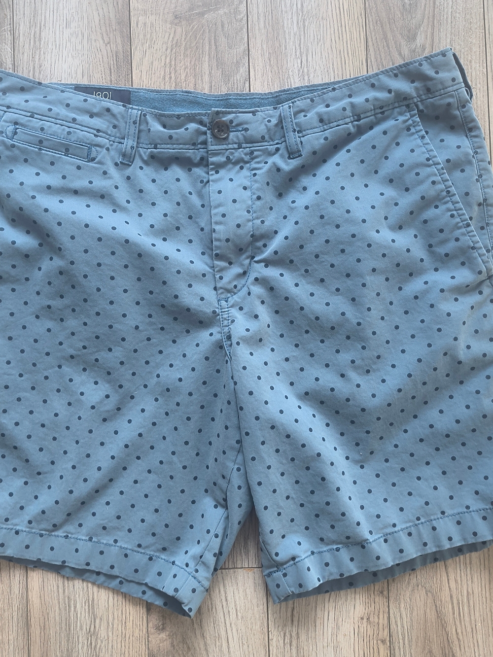 1901 Dusty Blue Polka Dot Flat-Front Shorts